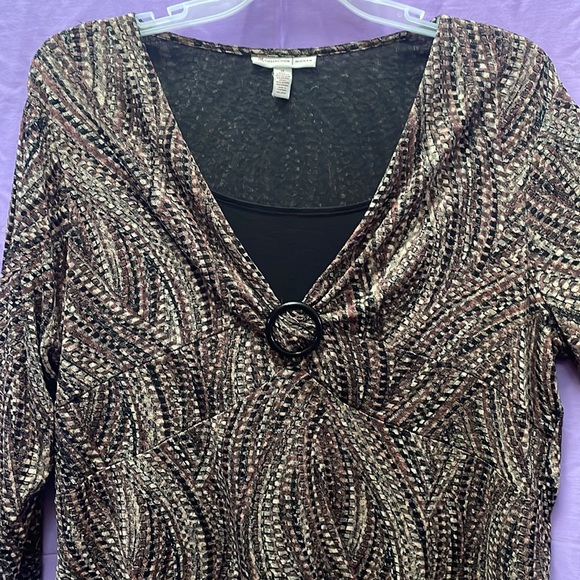 EUC JM Collection Brown Knot-Front 3/4 Sleeve Blouse w/ Modesty Panel, Sz 2x - Picture 3 of 6